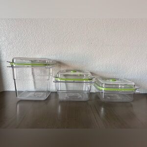Food Saver Clear Storage Containers with Lids, Lime Green Seals - Set of 3